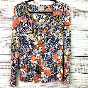 ANTHROPOLOGIE MAEVE SIZE M PEASANT TOP FLORAL TASSELS SPRING SUMMER RUFFLE GUC